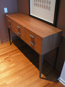Wood and Hand-Forged Steel Console with Six Drawers